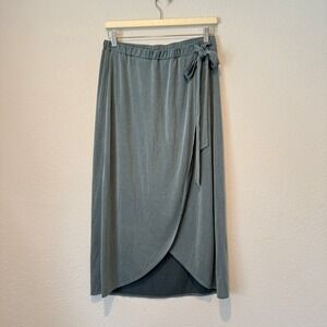 Green Envelope Los Angeles Sage Green Wrap Midi Skirt Size Medium Made in USA